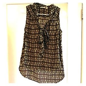 Halogen tie front high low brown sleeveless top XS